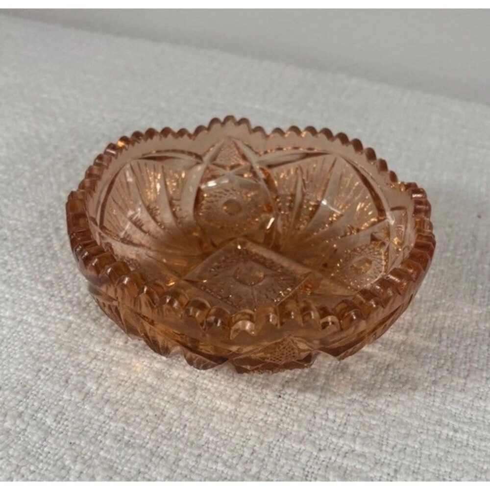 Vintage Pink American Cut‎ Crystal Candy Dish 5 1/2" Fancy Decorative Home Decor